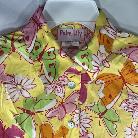 PALM LILY DRESS WOMENS 6 FLORAL BUTTON COLLARED ALL OVER PRINT SLEEVELESS FLOWER - Picture 3 of 13